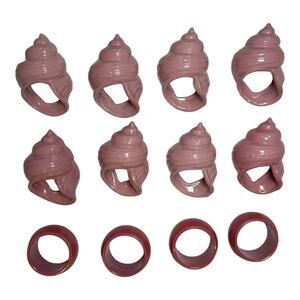 Sea Shell Shaped Pink Rose Napkin Rings Holder Set Handmade Ceramic‎ +